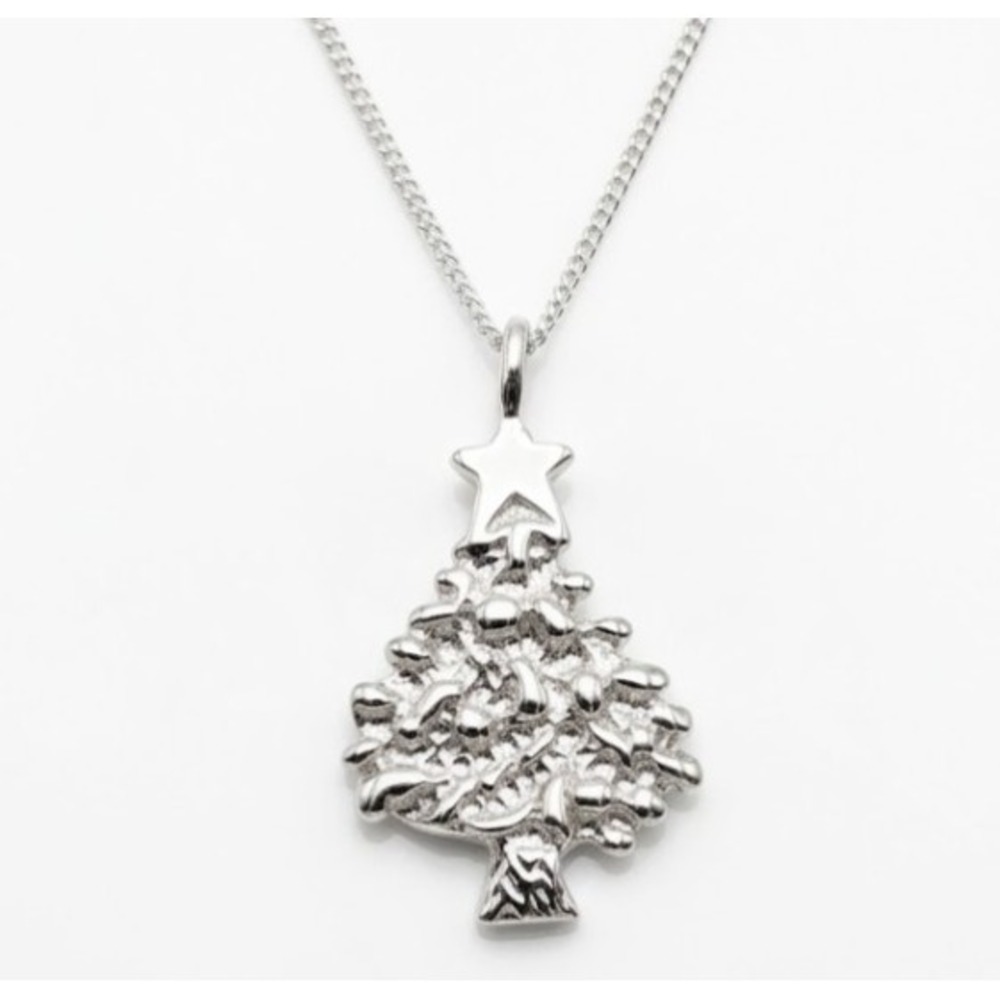 Vtg Avon 925 Sterling Silver Textured Christmas Tree Star Pendant Necklace NEW